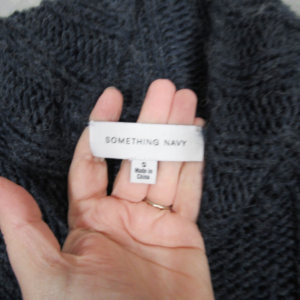 Something Navy Wool Blend Sweater Small Womens Blue Chunky Cable Knit Mock Neck - Picture 4 of 11